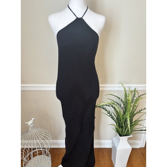 NWT Free People Beach Size Small Kristy Halter Maxi Dress Black Knit Stretch - Picture 1 of 9